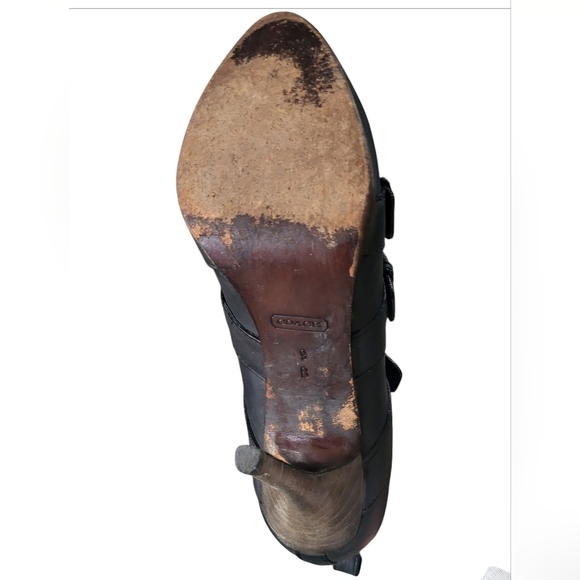 Coach Tessie Black Leather Ankle Moto High Heel Buckle Boots Booties Siz… - Picture 5 of 16